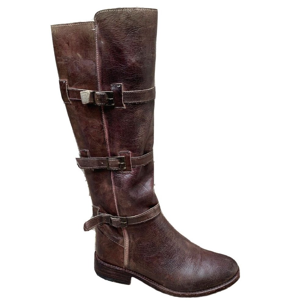 BED STU Women Cobbler Series Kitty 17" Tall Riding Boots Triple Buckle Brown 6 M